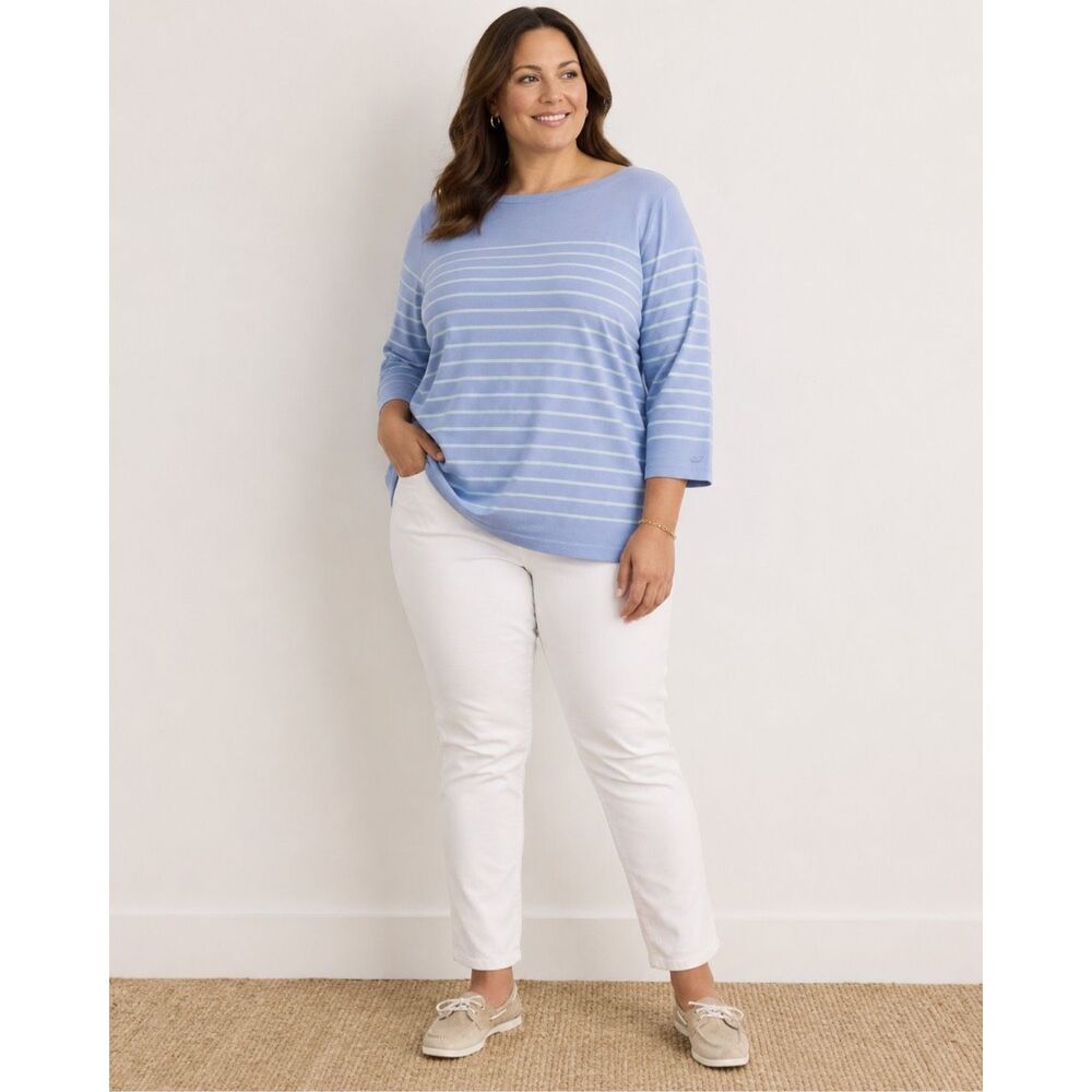 Vineyard Vines Boat Neck Blue & Mint Striped 3/4 Sleeve Size 2X #1100